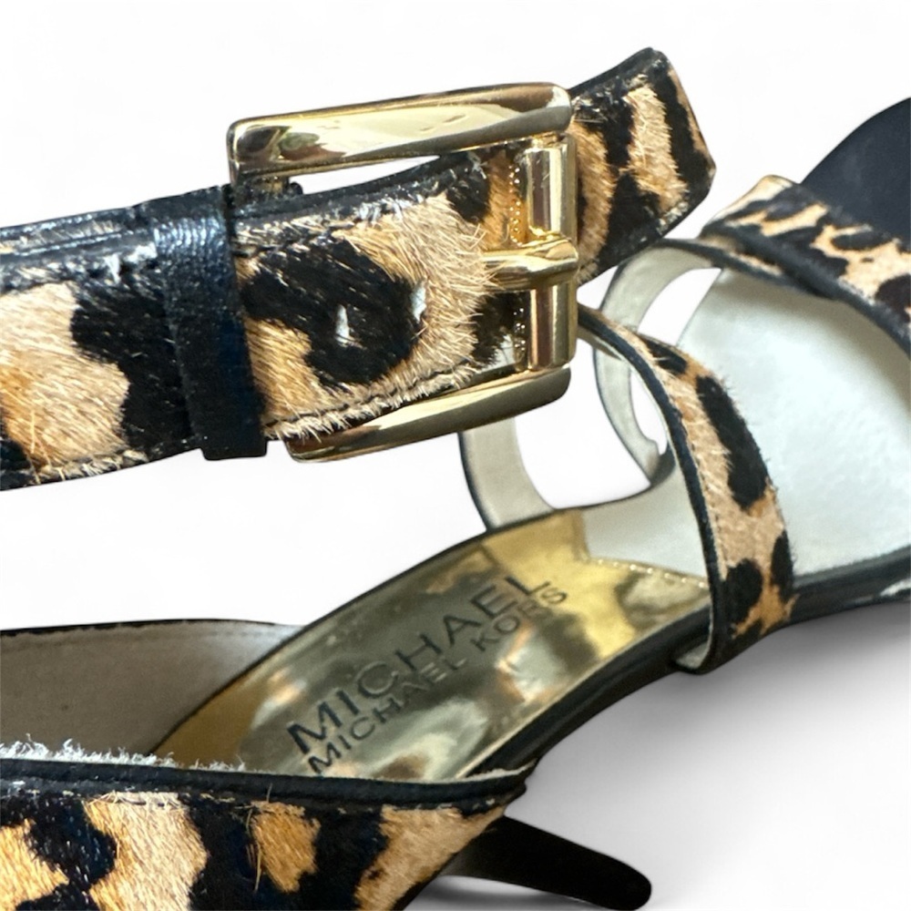 Michael Kors Evie Hair Calf Cheetah Print  Platform Sandals Stilettos Heels Sz 6 - Picture 8 of 12